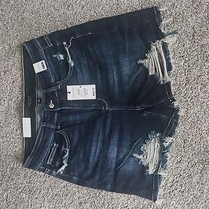 Judy Blue high wiast dark wash shorts with distressing 1XL
